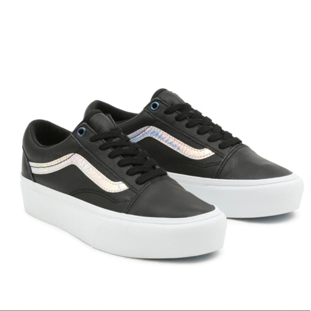 Vans Holo Sidestripe Old Skool Platform Shoes - Black True White - 9 Women’s